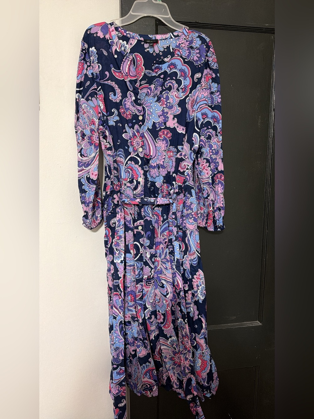 Talbots Navy Paisley Long Sleeve Dress with Pink & Light Blue Accents